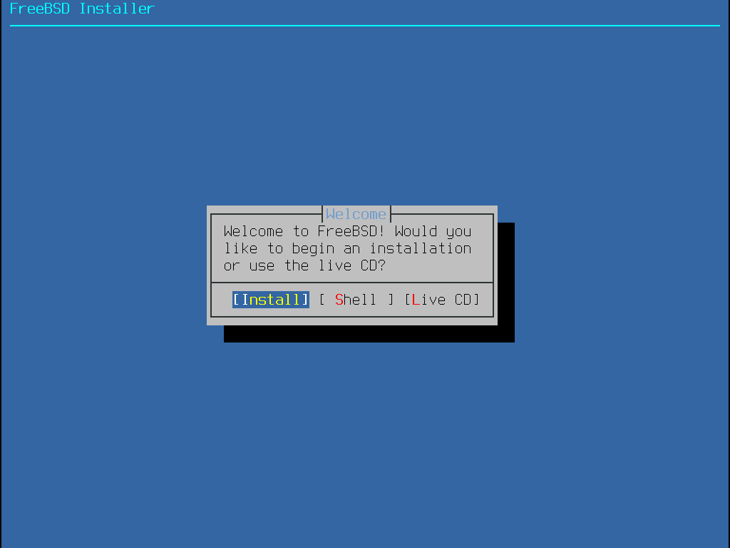 FreeBSD インストーラのウェルカムメニュー