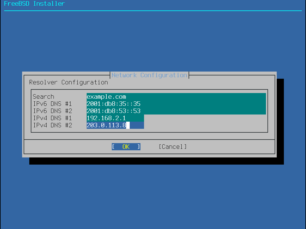 ネットワークの DNS を設定するメニュー